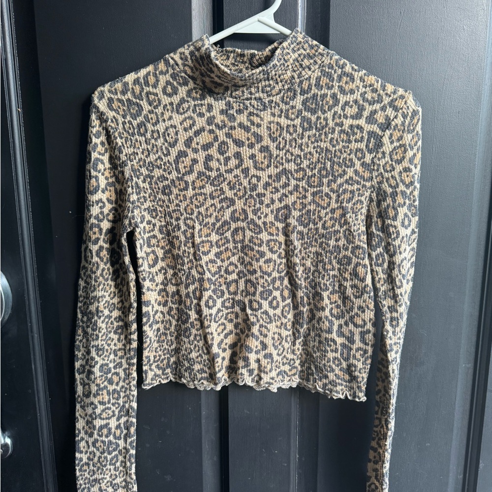 Urban Outfitters Tan Leopard Print Cropped Blouse